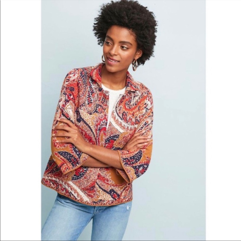 Anthropologie Moth Paisley Intarsia Blazer